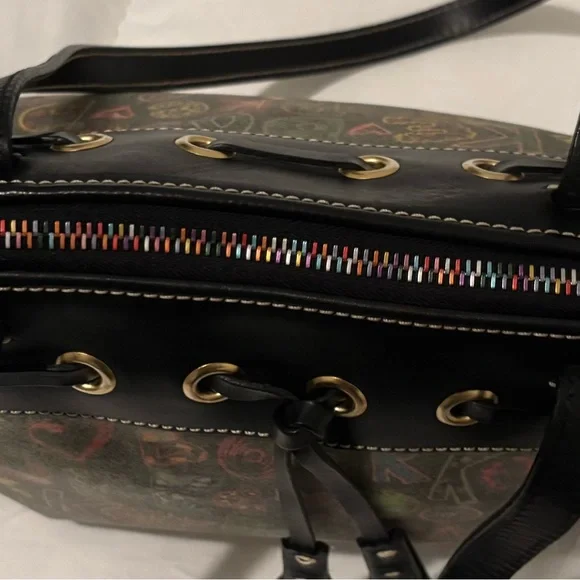 Dooney & Bourke Black Graffiti Tote with Sturdy Leather Handles - Picture 8 of 10